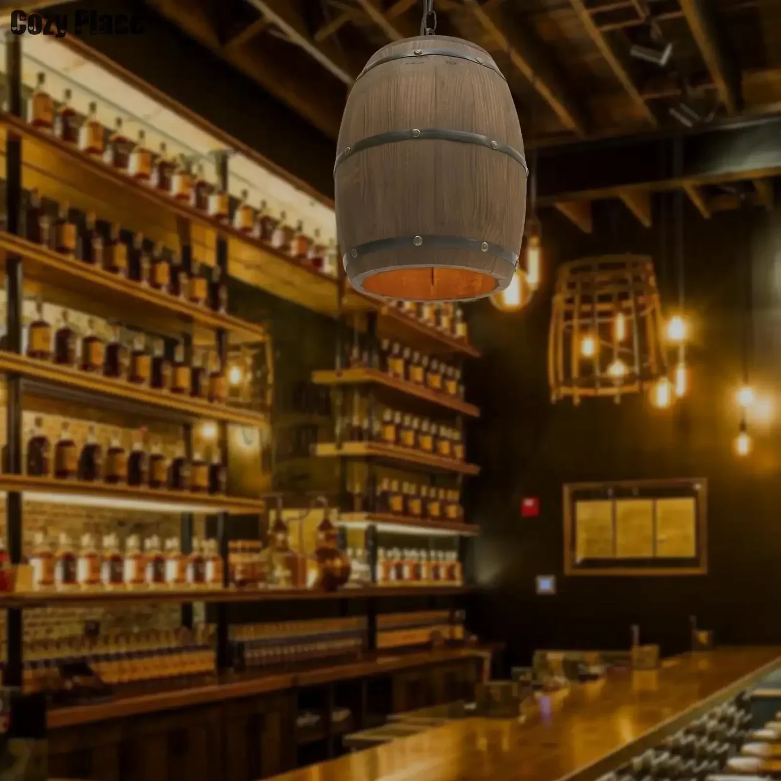 Wine & Beer Packages - Lampada Rustica Vintage, Lampadario in Legno,